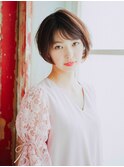 小顔レイヤー丸み奥行きショートボブ×大人可愛いマロンベージュ