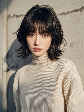 タッセルボブウルフボブマッシュウルフミディアムヘアカラー