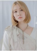 ミルクティーブロンド切りっぱなし小顔ミニボブTd4越谷10代20代
