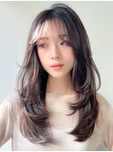 小顔ワンカールレイヤーカットくびれヘアアプリコットオレンジ