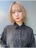 切りっぱなしボブ フェイスレイヤーブロンド透明感カラーt818