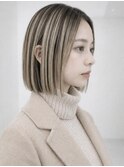 本八幡×大人ボブ×ハイライトベージュ×ケアブリーチ