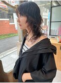 ロングウルフパーマ黒髪レイヤーパーマ