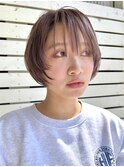 ショートボブ/顔まわりレイヤー/ピンクグレージュ