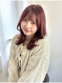 ペールピンク ぱっつん前髪 ヨシンモリ カシスピンク 美髪 20代