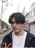 波巻きスパイラルパーマツーブロック刈り上げセンターパート h