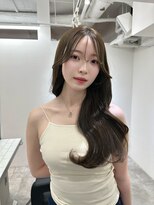 小顔ブリーチなし黒髪ネビージュワンレンローレイヤーボブルフ