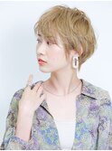 ハイトーンショートボブ/ゆるふわウェーブ/大人可愛い