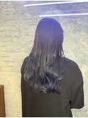 ブルーグラデーションカラー韓国ヘアフェザーバング池袋