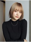 ブリーチ ハイトーン 抜きっぱなしブロンド ボブ 顔周りカット