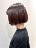 艶々なオレンジベージュのコンパクトミニボブ
