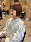 ツヤ髪丸みショートボブ×大人可愛いカシスブラウン20代30代40代