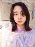 顔まわり 前髪 レイヤー ミディアムレイヤー モーブブラウン