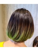 ショートバングボブグラデ毛先ハイトーンカラーショートバング