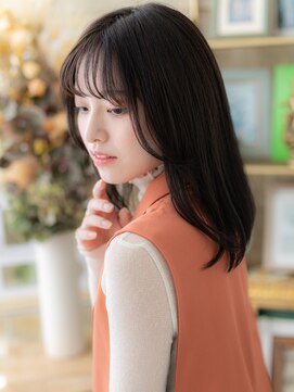 カバーヘア イヴ 戸頭店(COVER HAIR EVE) 黒髪シースルーバング前下がりエアストレートa戸頭20代30代40代
