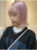 ダブルカラーピンクベージュベージュカラーケアブリーチミニボブ