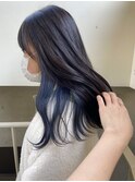 △ブルーブラックインナーカラーブルー黒髪ロング髪質改善