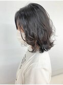 大人かわいい/無造作パーマ/ミディアム/アッシュ/30代40代50代