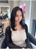 縮毛矯正ストレートくびれヘアヘアアレンジアプリコットオレンジ