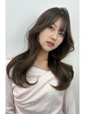ロングレイヤー韓国くびれヘアワンホンヘアアッシュブラウン
