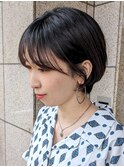 シースルーバング/アッシュブラック/耳掛けショート/マッシュ