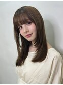 レイヤーカット　韓国ヘア　ベージュ