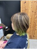 黄緑インナー/ライトグリーン/白髪ぼかしコントラストハイライト