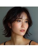 斜めバングナチュラルカールレイヤーカットワンカール