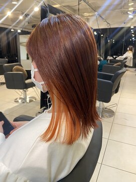 アクアオモテサンドウ(ACQUA omotesando) △ブリーチありインナーカラーイヤリングカラーオレンジロブヘア