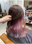 インナーカラーピンクデザインカラーグレージュカラー