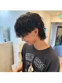 マッシュパーマ　ハイトーンカラー　前髪パーマ