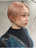 ハンサムショート × サーモンピンク × ダブルカラー ブリーチ