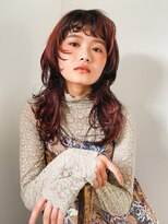 テトヘアー(teto hair)&nbsp;レッドカラーデザインカラー　レイヤーウルフ　オレンジカラー