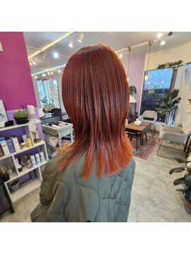 リットヘアーワークス(Lit Hairworks) レイヤーカット×オレンジ×ケラコラトリートメント