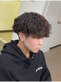 爽やか無造作ビジネスツーブロック波巻きパーマ