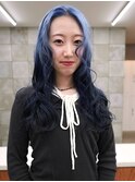 青カラー　ルーツカラー　ブルーカラー　赤髪　ロングヘア