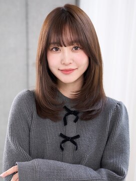 エインアンリー 明治神宮前(AIN.ANLY.) モーヴピンクベージュカラー韓国レイヤースタイル前髪カット