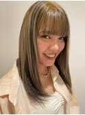 大人可愛いふんわりカールミストバング外国人風カラーブリーチ