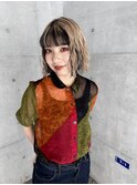 ブリーチウェーブパーマコントラストカラーボブ