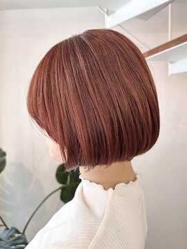 ピークスヘア(peaks hair) 癖毛ボブ/丸みボブ/コーラルオレンジ/ブリーチあり/堀江