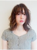 うざバング　ほつれウェーブ　ミディ