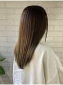 艶髪秋色カラーくすみベージュくびれウルフロングレイヤー