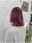 バレイヤージュボルドーピンク切りっぱなしボブ