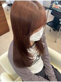韓国風　顔まわりレイヤー　ロング/艶感オレンジブラウン