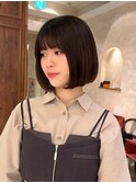 顎ライン内巻きボブ韓国ボブストレートボブ黒髪ボブ前髪ありボブ