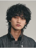 原宿シャドウパーマメンズカットマッシュウルフメンズミディアム