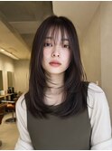 ミディアムレイヤー顔周りカットハッシュカットワンホンレイヤー