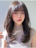 小顔レイヤーカットオリーブベージュワンカールデザインカラー