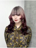 ホワイト ボルドーのルーツグラデーション インナーカラー