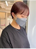 マッシュショートボブ前髪ぱっつんくびれ丸み暖色20代30代40代